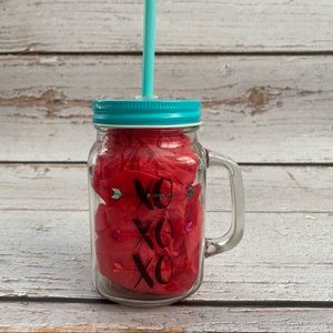 🥤XOXOXO message glass mug with handle and reusable straw. 16oz